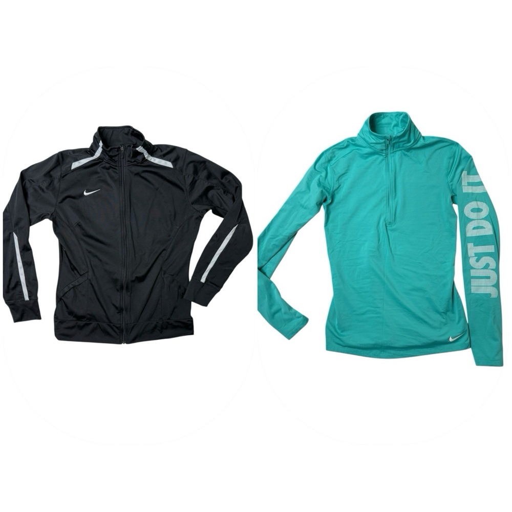 Nike Women's Lot 2 Large Dri-Fit 1/2 Zip Teal Just Do It & Black Full Zip Jacket